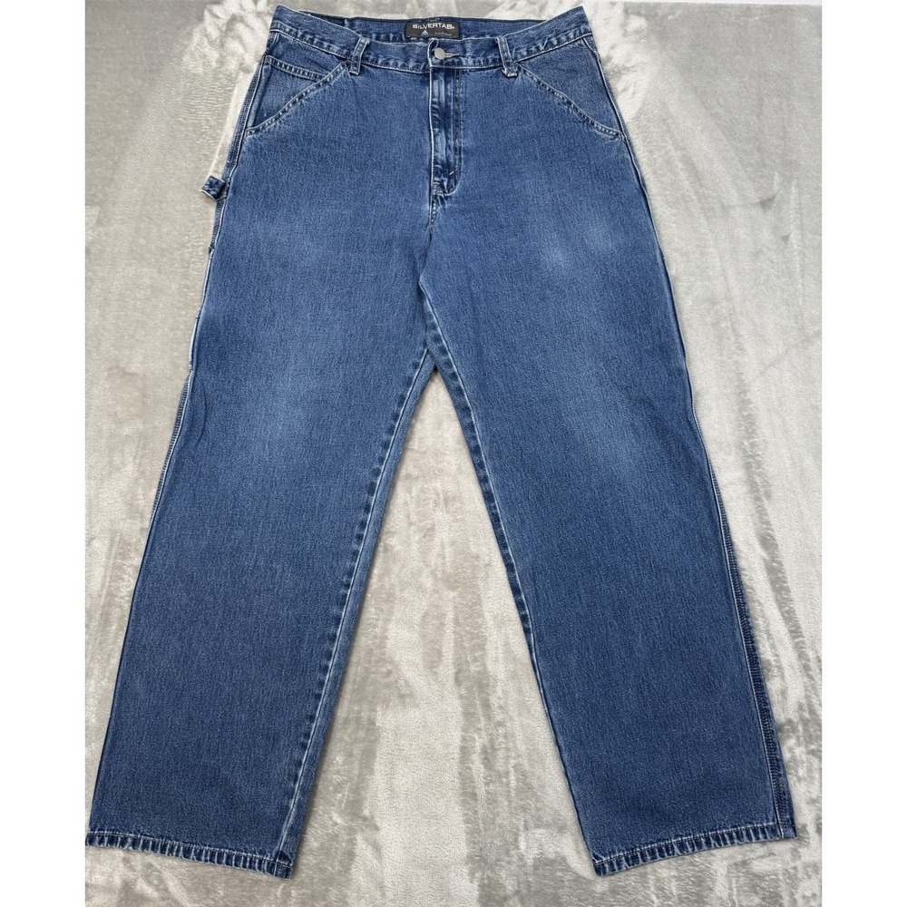 Vintage Levis Silvertab Jeans Mens 33x32 Carpenter Wide Leg Baggy Blue Denim Y2K
